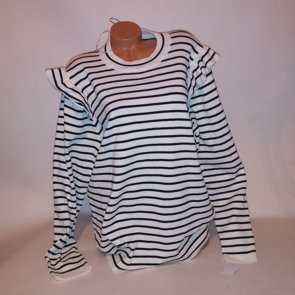 Grace & Karma Sweater Womens 3X Pullover Ruffle Sleeve Black Stripe Long Sleeve